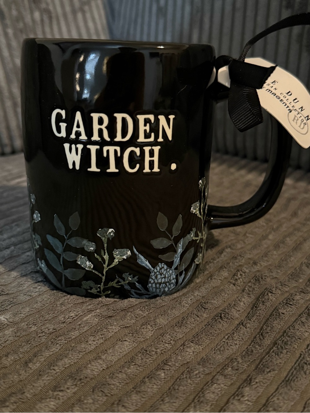 Rae Dunn Black "Garden Witch" Floral Ceramic Mug NWT
